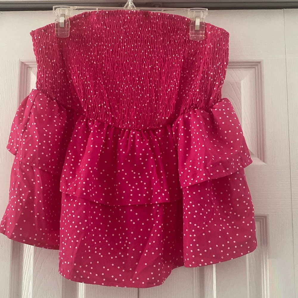 Strapless Shirred Ruffle Top